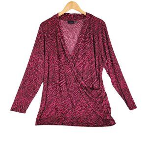 Apt 9 Womens 1X Pink & Black Animal Print Long Sleeve Wrap Top